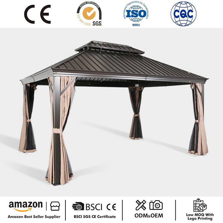 Gazebo de teto rígido com estrutura de alumínio de 12' x 10'