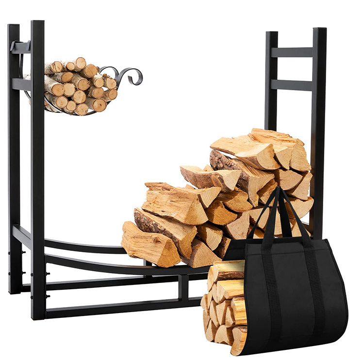 Rack de lenha com suporte de madeira