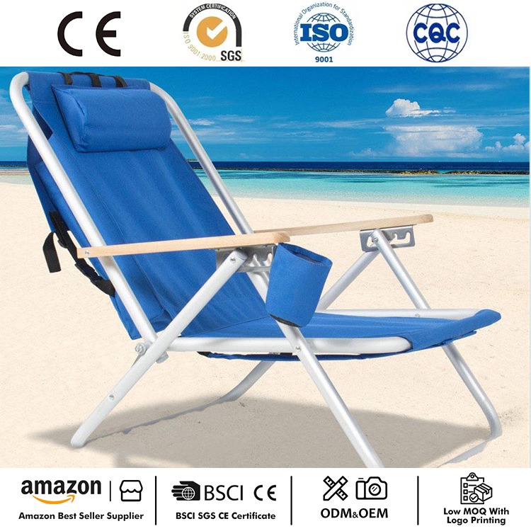 Cadeira de praia reclinável com mochila dobrável